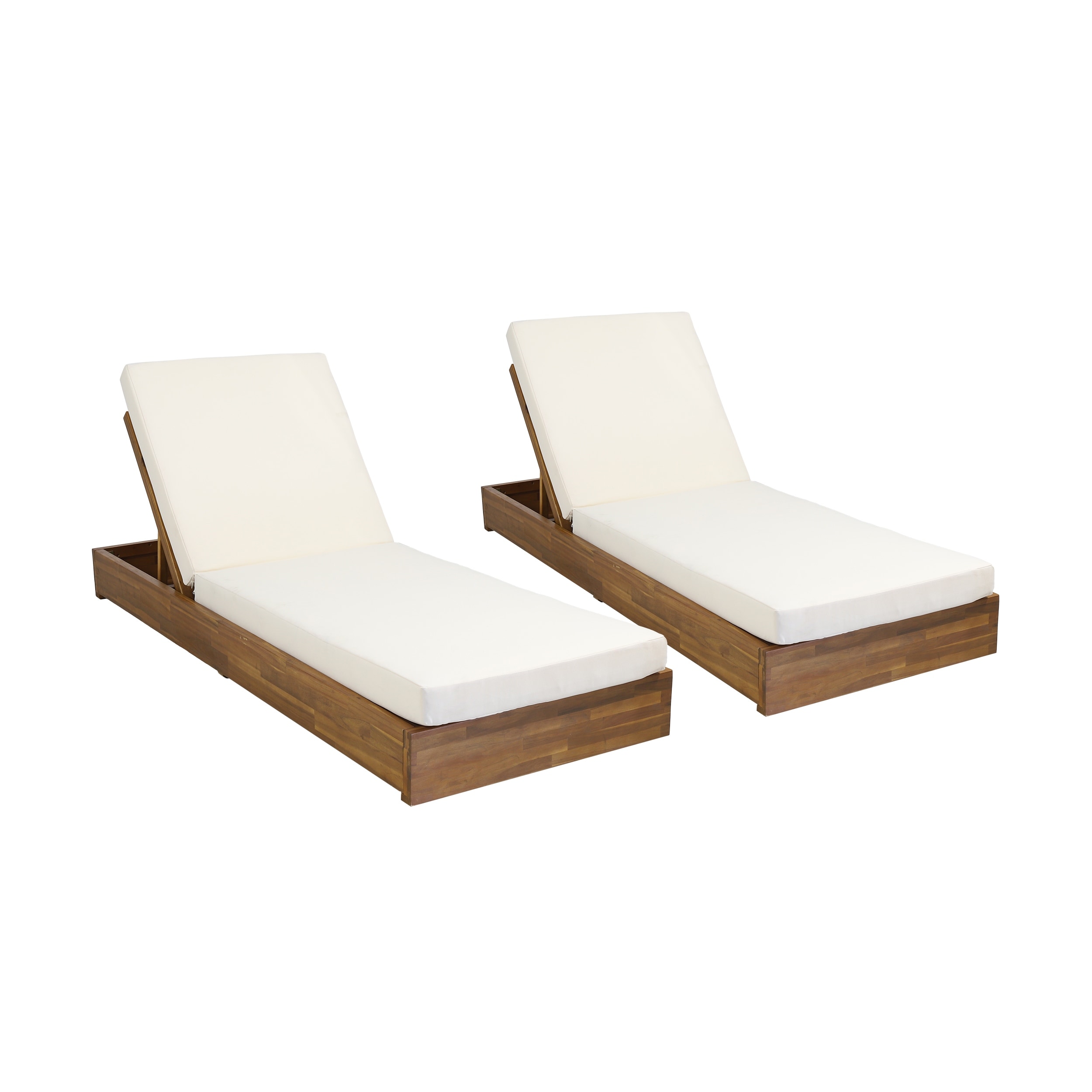 Ian Outdoor Acacia Wood Chaise Lounge with Cushion Set of 2 by