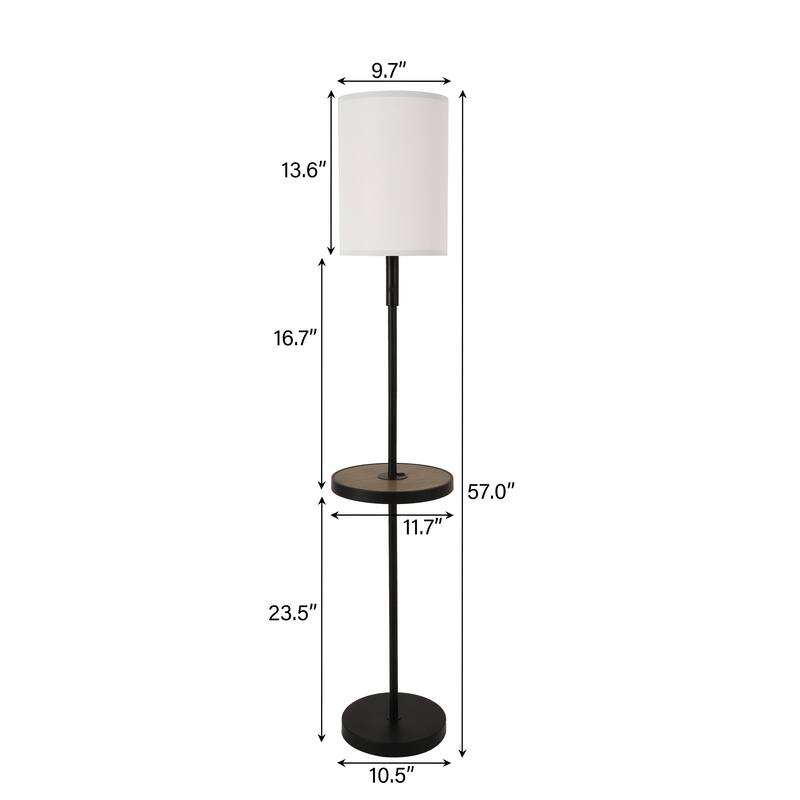 2 Set-57" Traditional Iron Tray Table Floor Lamp with Linen Drum Shade
