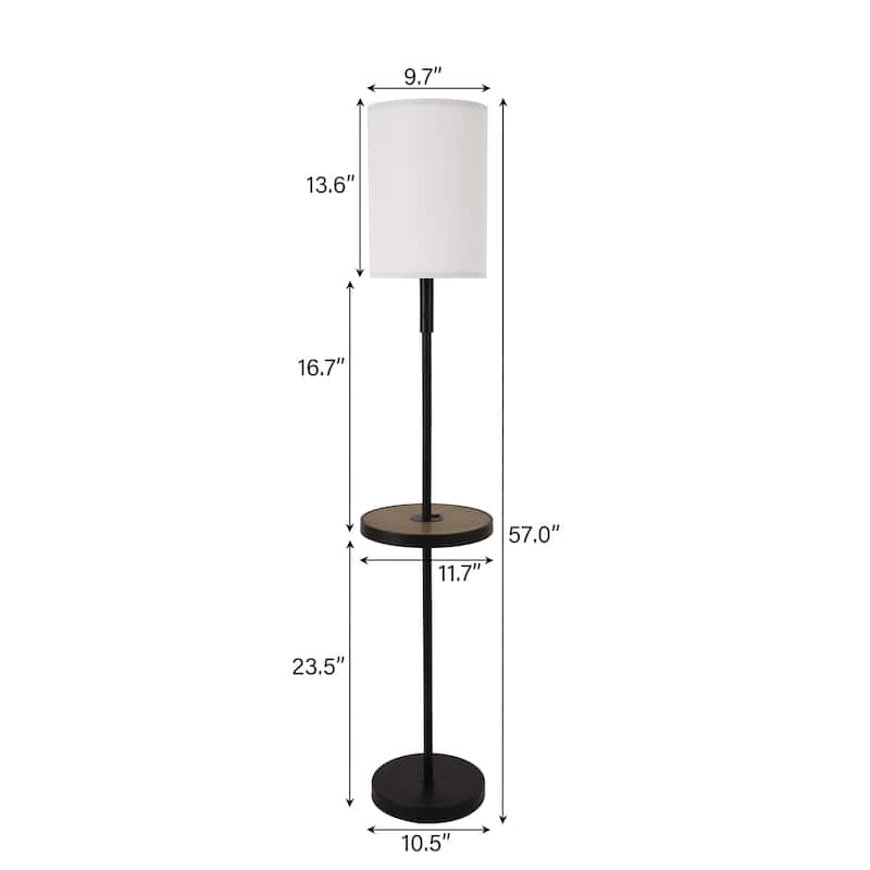 57" Traditional Iron Tray Table Floor Lamp with Linen Drum Shade