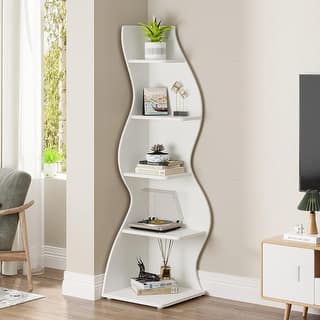 Corner Shelf Bookcase Bookshelf with Unique Shape for Living Room, Home Office
