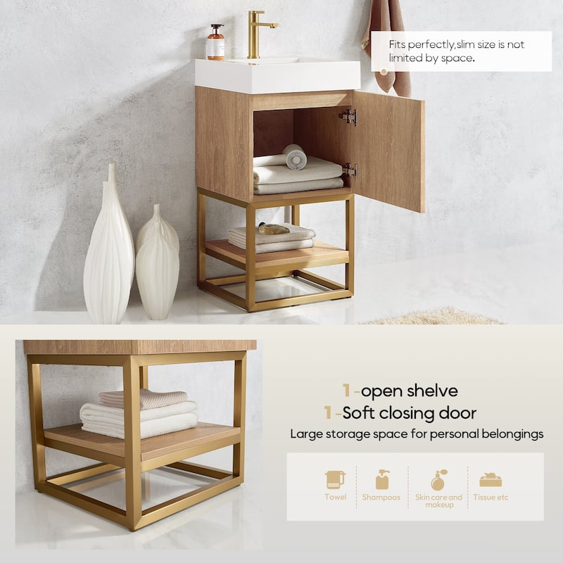 Alistair 18" Single Vanity with White Grain Stone Top without Mirror - 17.7" x 17.7"