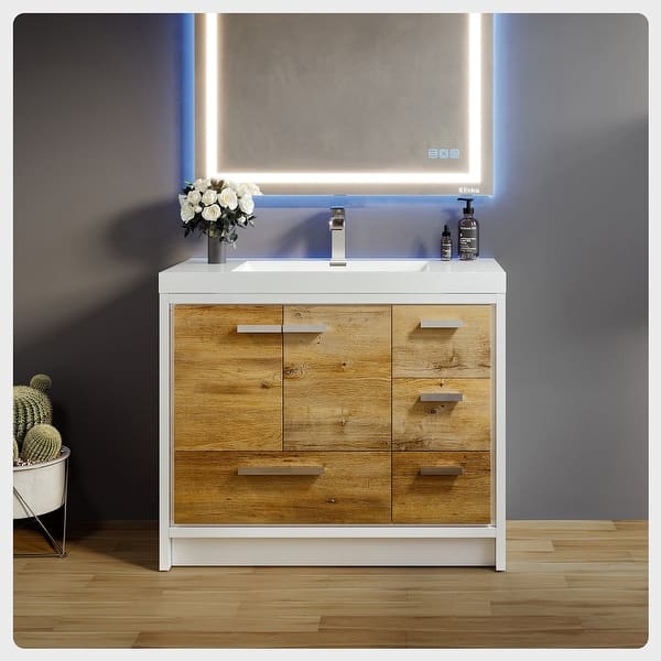 Eviva Grace 42 in. W x 20 in. D x 36 in. H Bathroom Vanity in Gray Oak with White Acrylic Vanity Top with White Sink
