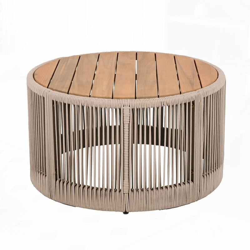 Weather Resistant Outdoor Rattan rope Acacia Wood Coffee Table