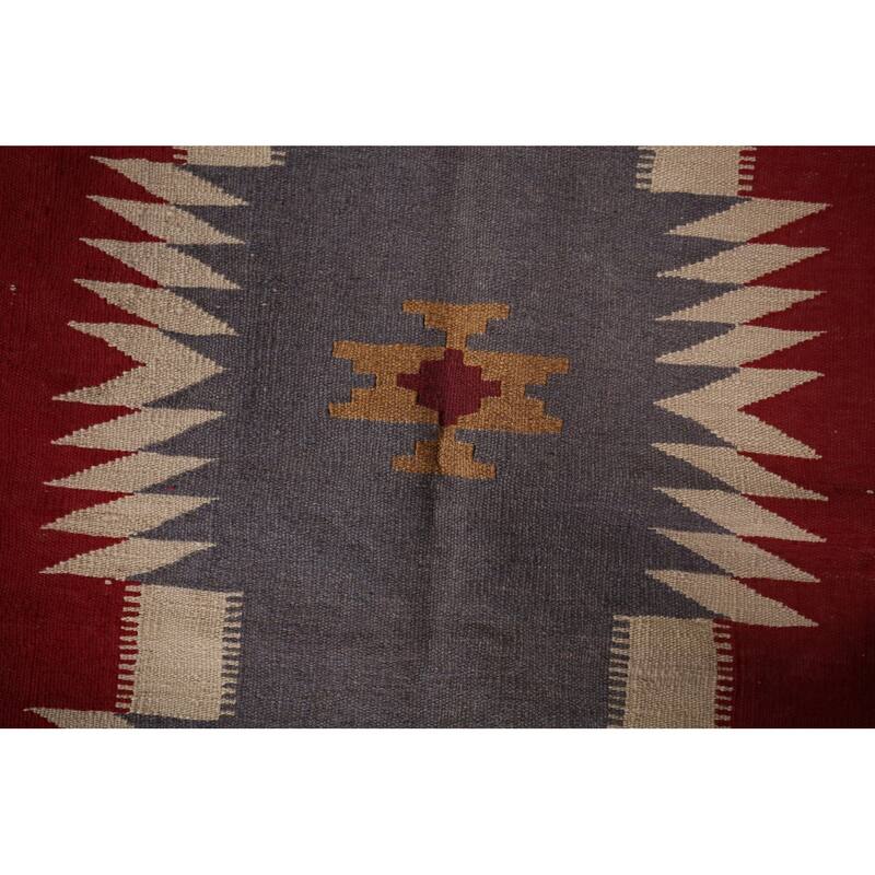 Geometric Kilim Persian Foyer Rug Flatweave Wool Carpet - 3'3"x 4'5"