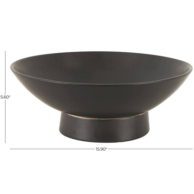 Ceramic Wide Decorative Bowl with Elevated Base - Black or White - Roche River Decor