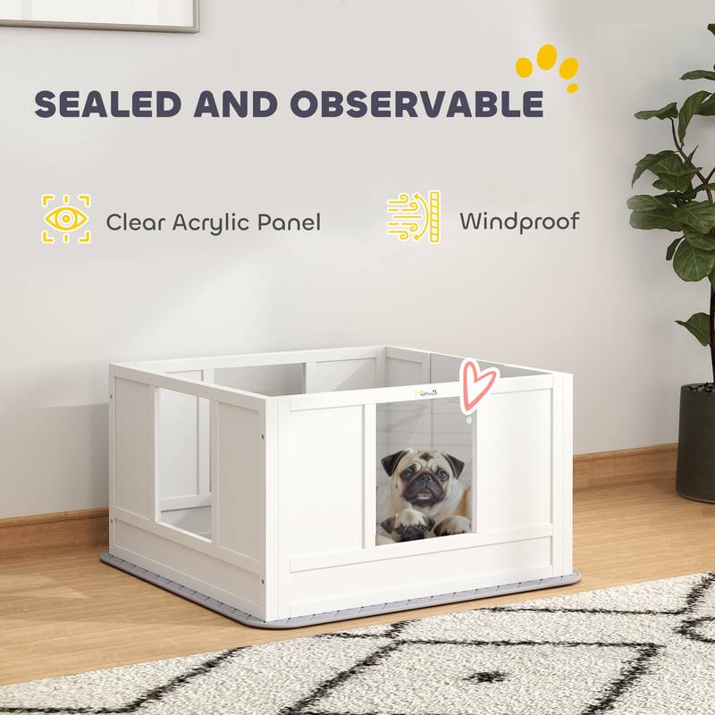 PawHut Whelping Box for Dogs with Waterproof Whelping Pad, Dog Whelping Pen with Clear Panels, Adjustable Entrance, Double Room