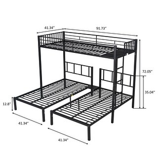 Industrial Modern Triple Twin Bunk Bed with Sturdy Metal and Safety Guardrail, Noise Reduced, No Box Spring Needed, Black