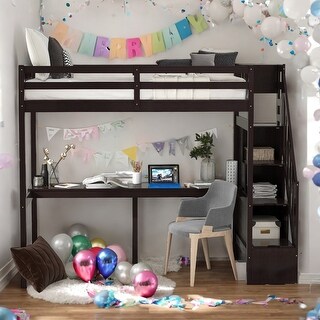 Modern Twin Size Loft Bed With Storage Staircase And Built-in Desk,Space-saving Functionality,For Bedroom