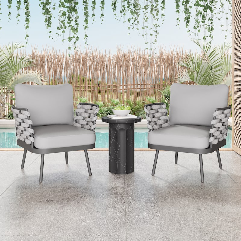 Christopher Knight Home - Langdon Patio Steel Club Chair（Set of 2） - Grey Steel+White Rope+Light Grey Cushion