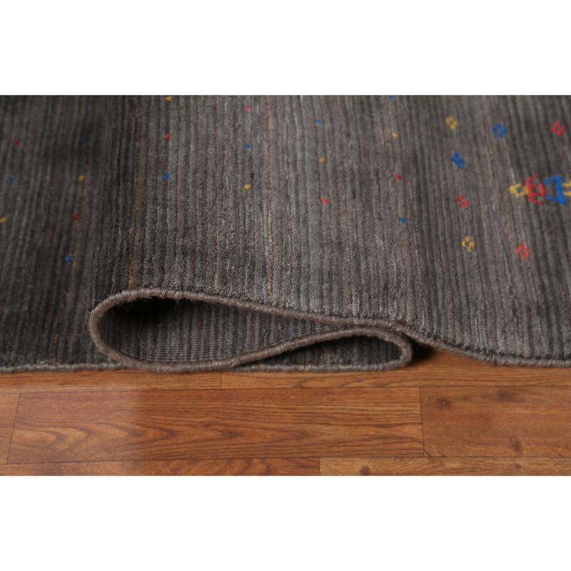 Striped Gabbeh Square Area Rug Handmade Wool Carpet - 9'10"x 9'7"