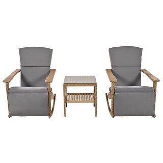 3-Piece Adjustable Outdoor Wicker Double Rocking Chair with Coffee ...