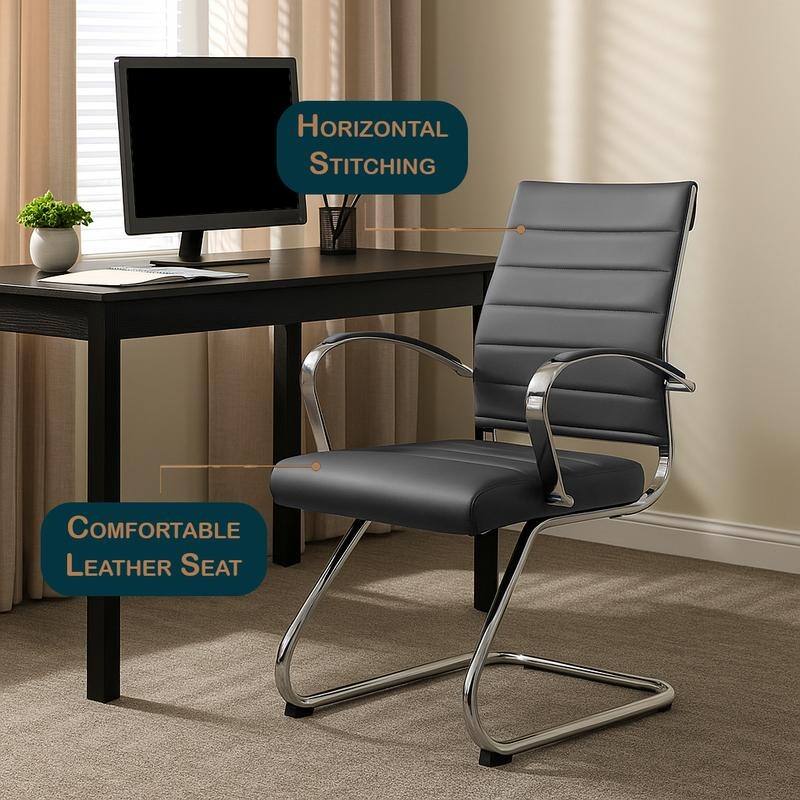 Benmar Series Mid Back Modern Leather Office Executive Desk Chair, Ergonomic Seating with Stainless Steel Sled Base