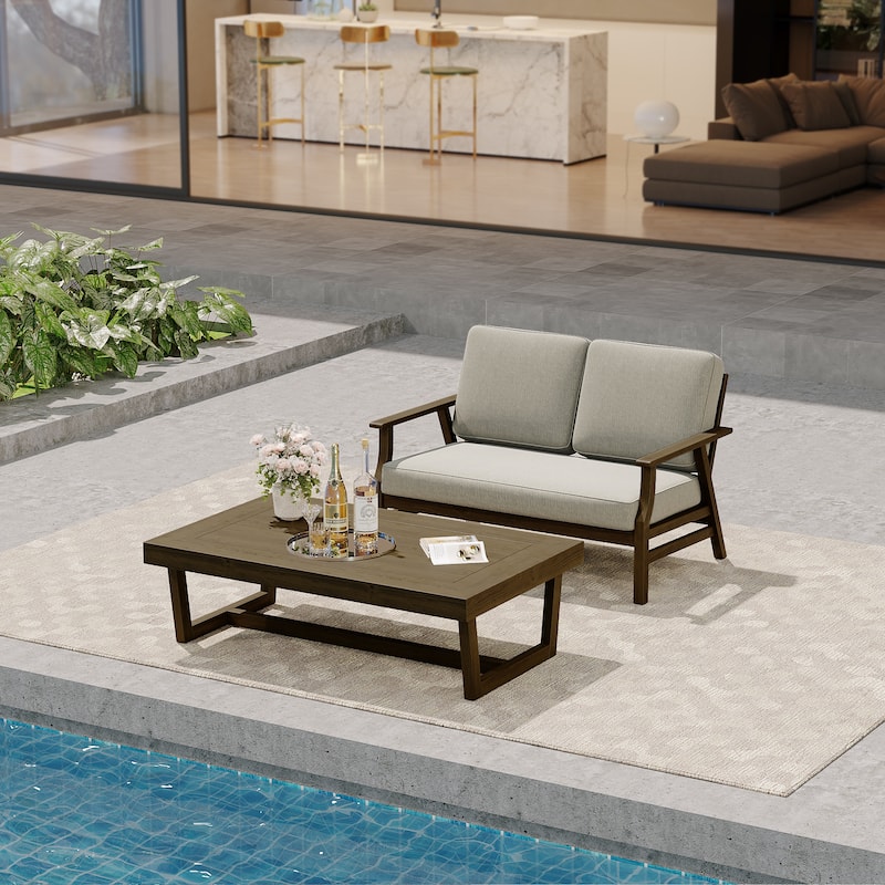 Modern Wood Outdoor Patio Sofa Loveseat with Cushion