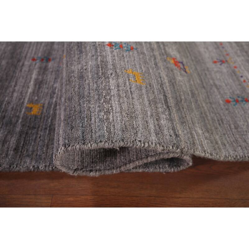 Silver Gray Striped Gabbeh Indian Area Rug Handmade Wool Carpet - 8'0"x 9'8"