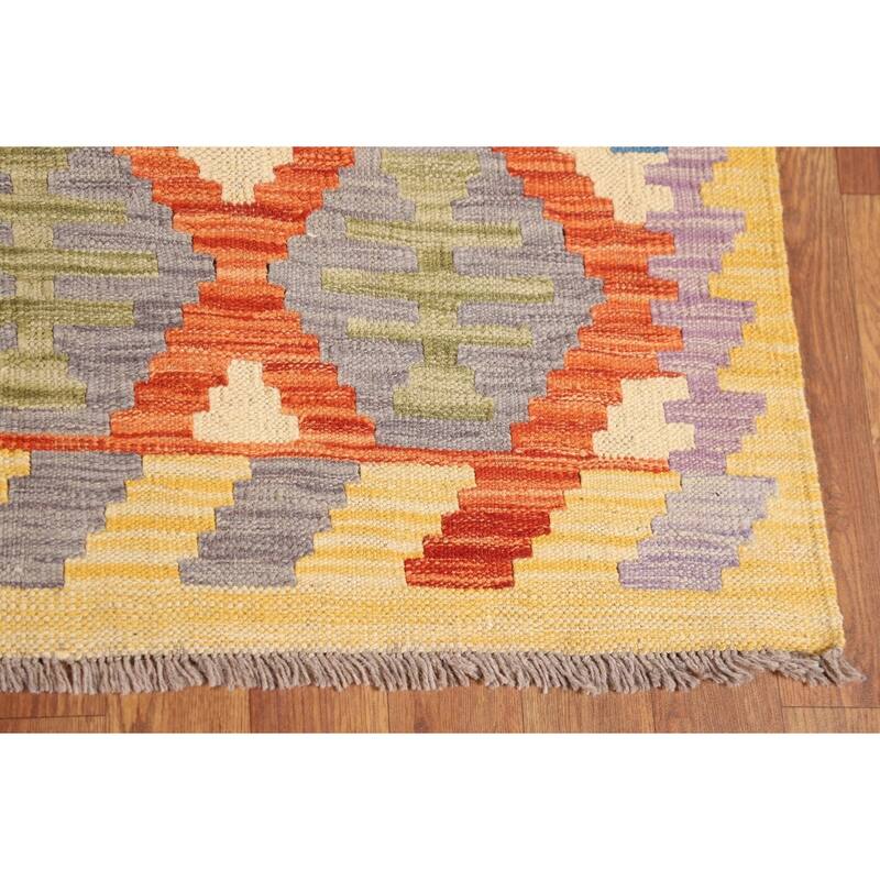 Colorful Geometric Kilim Reversible Area Rug Hand-Woven Wool Carpet - 5'0"x 6'5"