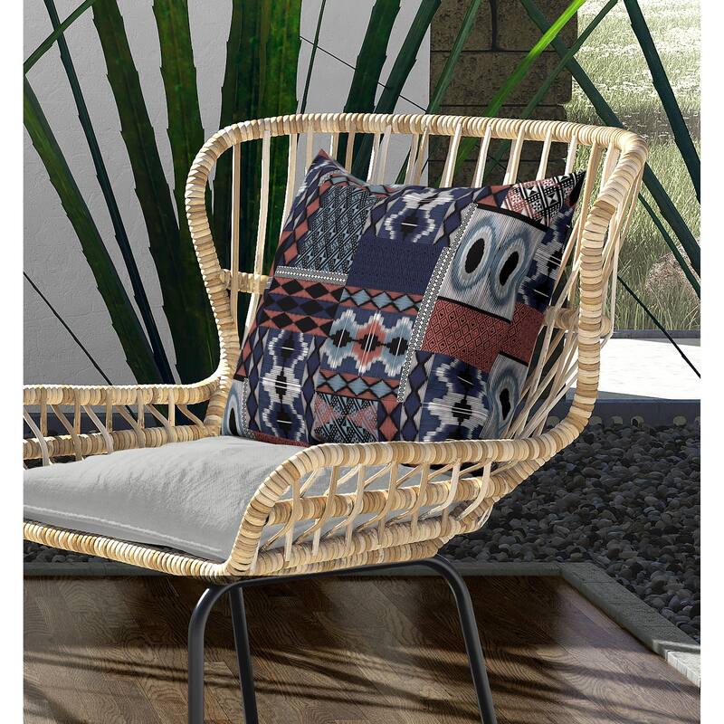 Patched Perfection Indoor/Outdoor Reversible Throw Pillow Blue and Rose