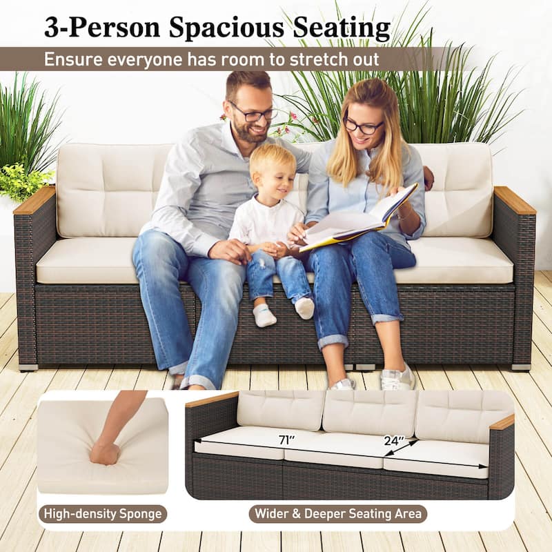 Costway 3-Seat Patio Couch Sofa PE Rattan Wicker Outdoor Loveseat - See Details