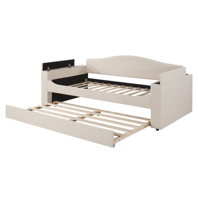 Sofa bed with storage arms, trundle bed and Bluetooth stereo