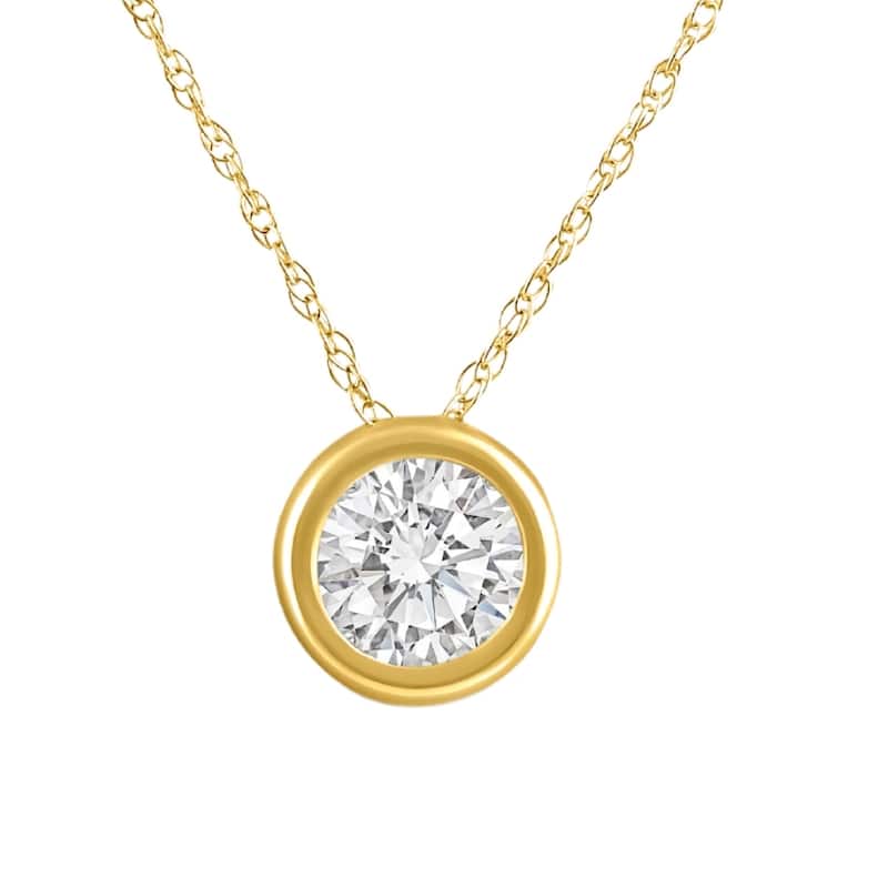 .90Ct Diamond Bezel Pendant Solitaire Necklace Yellow Gold Lab Grown