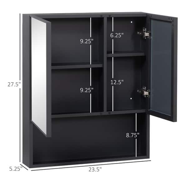 Kleankin Bathroom Mirrored Cabinet, 24X22 Steel Frame Medicine Cabinet Wall Mounted Storage Organizer With Double Doors W111409345