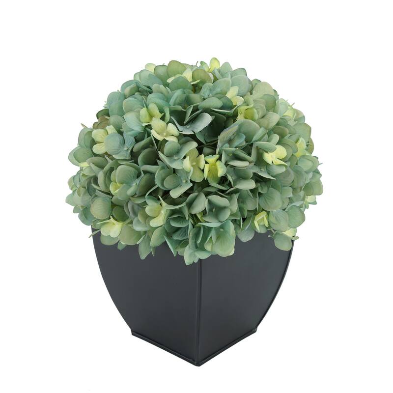 Faux Hydrangea in Black Tapered Zinc Cube - Teal