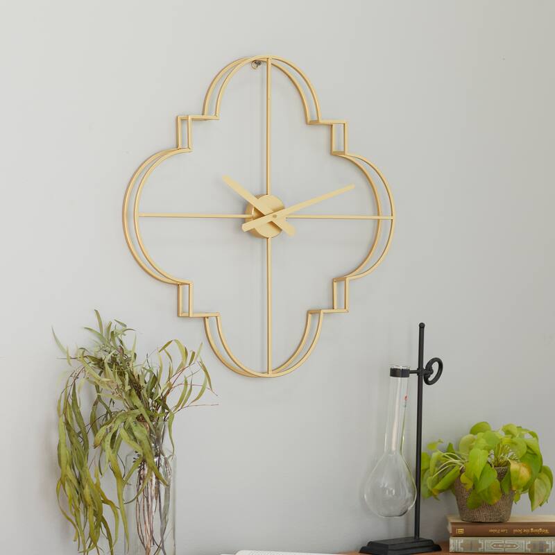 CosmoLiving by Cosmopolitan Gold or Black Metal Open Frame Quatrefoil Wall Clock - 24 x 3 x 24