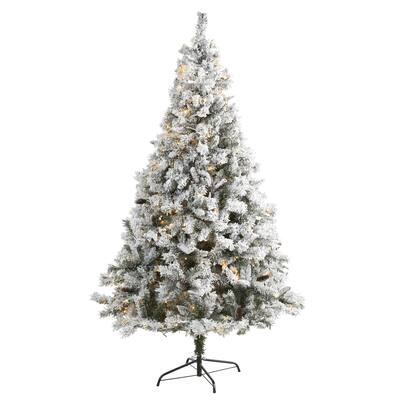 7ft. Flocked Pine Artificial Christmas Tree with Pinecones & 350 LED Lights - Winter Wonderland Holiday X-Mas Glow