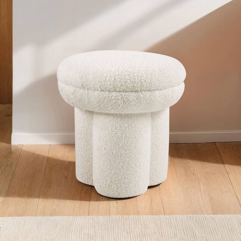 24/7 Shop At Home Modern Boucle Upholstered Ottoman with Tri-Pillar Pedestal