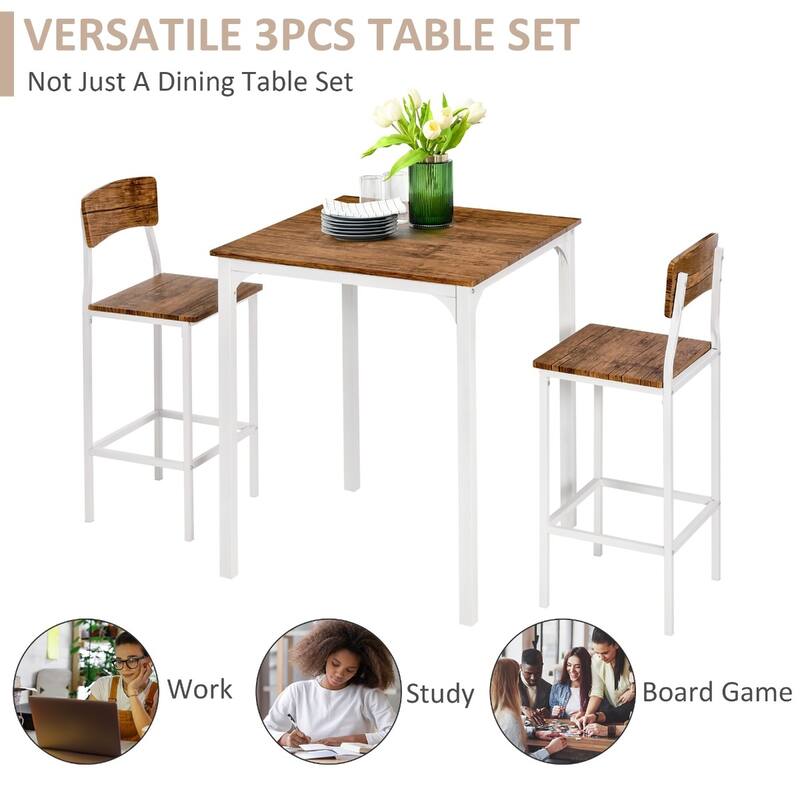 Modern Space-Saving 5-Piece MDF Dining Table Set Including 4 Stools with Steel Frame and Footrest - 35.5" L x 35.5" W x 35.5" H