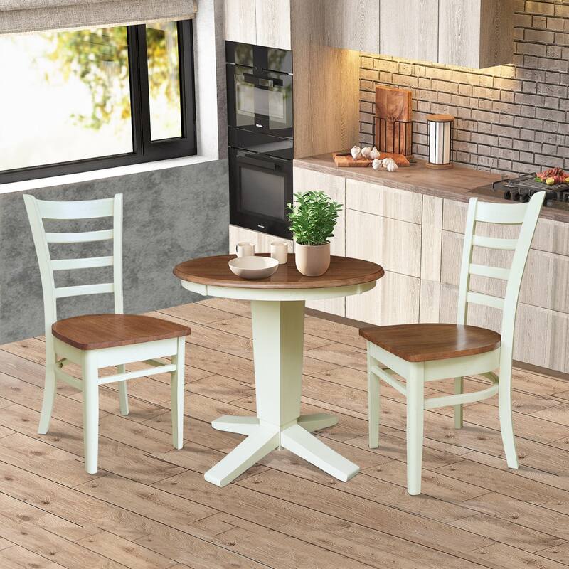30 in Solid Wood Round Top Pedestal Dining Table with 2 Dining Chairs