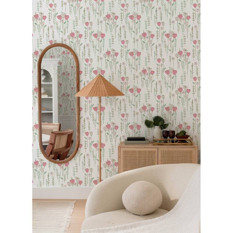 A-Street Prints Mabel Pink Floral Field Wallpaper