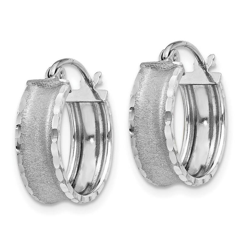 Curata 14k White Gold Hinged Post Sparkle Cut Satin Hoop Earrings - 16x15mm