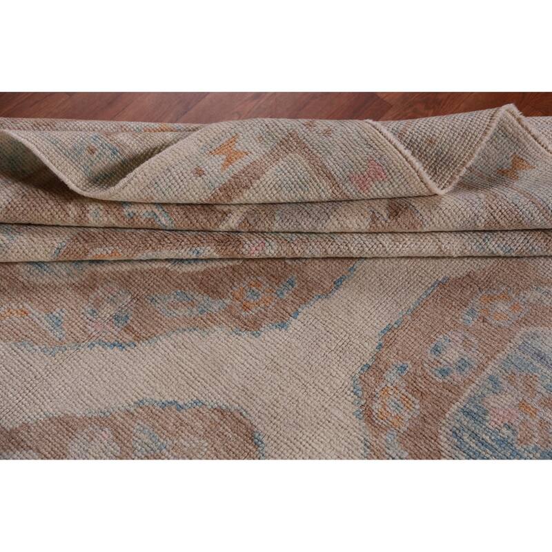 Hand Knotted Oriental 100% Wool Carpet Transitional Geometric Beige & Ivories Oushak Area Rug - 11' 10'' X 8' 6''