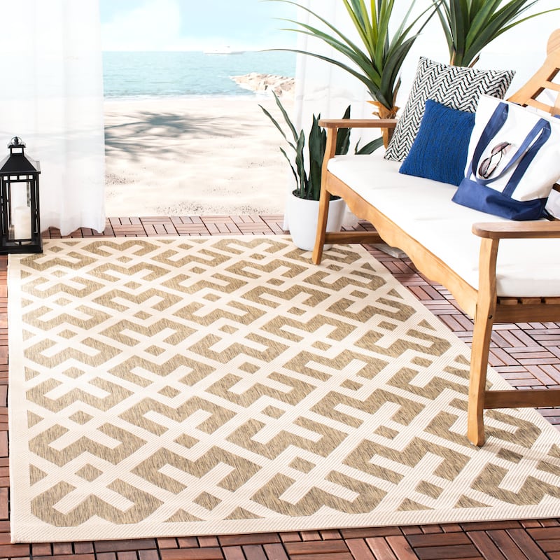 SAFAVIEH Courtyard Sytske Indoor/ Outdoor Waterproof Patio Backyard Rug - 5'3" x 7'7" - Brown/Bone