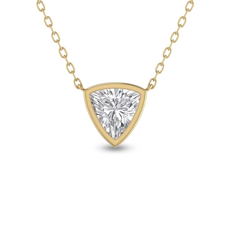 Marquee Lab Grown 1/2 Carat Trillion Shaped Bezel Set Diamond Solitaire Pendant in 14K Yellow Gold