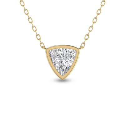 Marquee Lab Grown 1/2 Carat Trillion Shaped Bezel Set Diamond Solitaire Pendant in 14K Yellow Gold