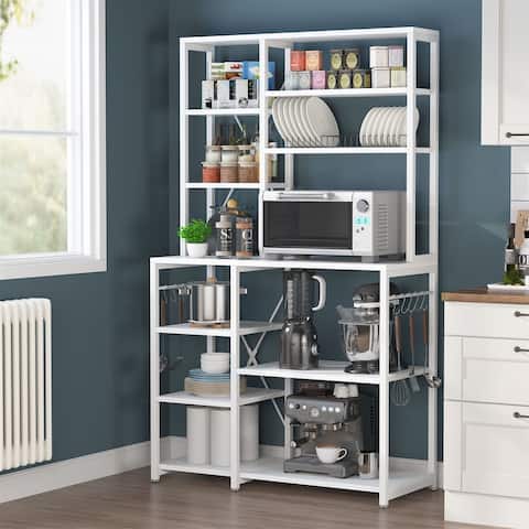 6-Tier Kitchen Bakers Rack, Utility Storage Shelf Microwave Oven Stand, Kitchen Stand with Hutch, Industrial Kitchen Shelves