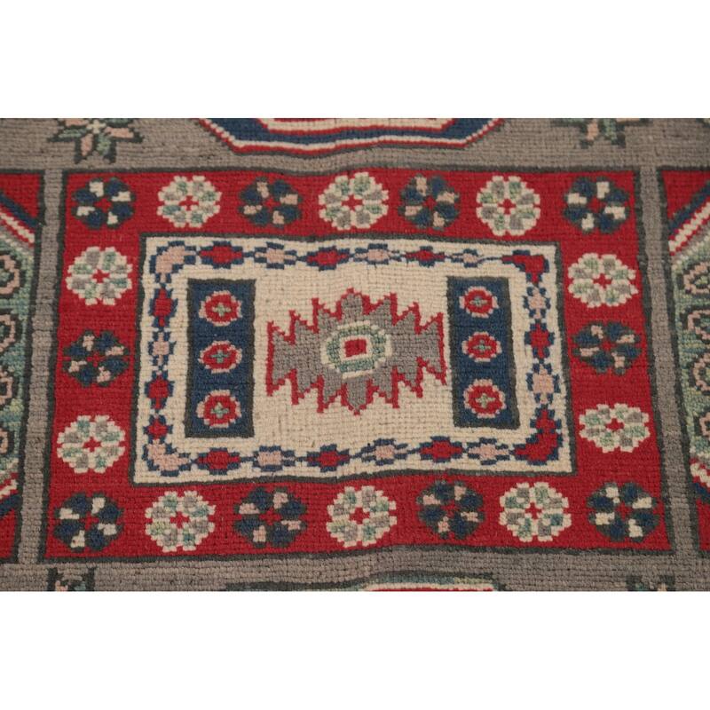 Kazak Oriental Area Rug Hand-Knotted Geometric Wool Carpet - 8'10" x 11'9"