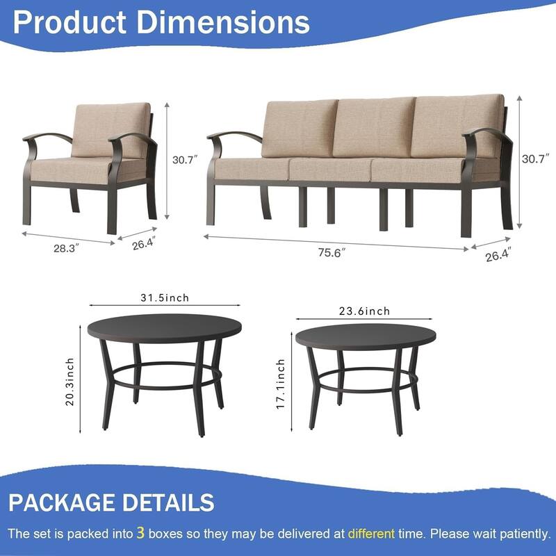 Kullavik Aluminum Outdoor Patio Sectional Sofa Set with Swivel Rocking Chairs and Coffee Table