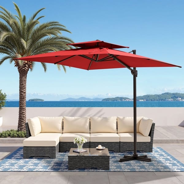 9 FT x 12 FT Outdoor Patio Dual Top Umbrella Cantilever Offset with No Base