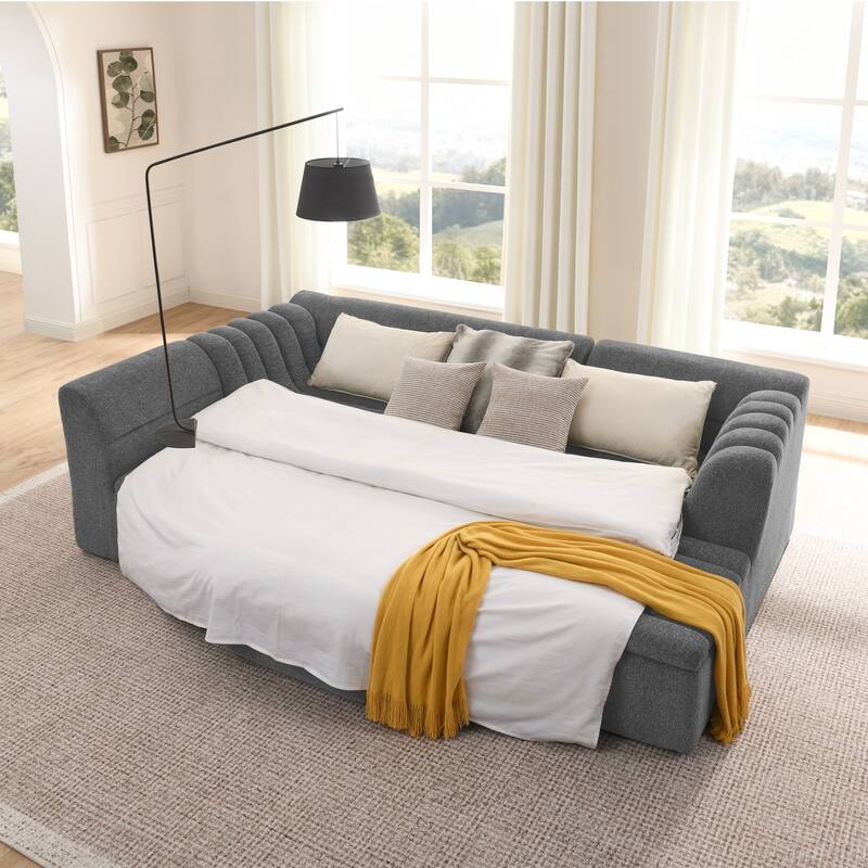 Modular Deep Seat Couches Chenille U-shaped Sleeper Sectional Sofa with Chaise, Ottoman and Wave-Shaped Armrest