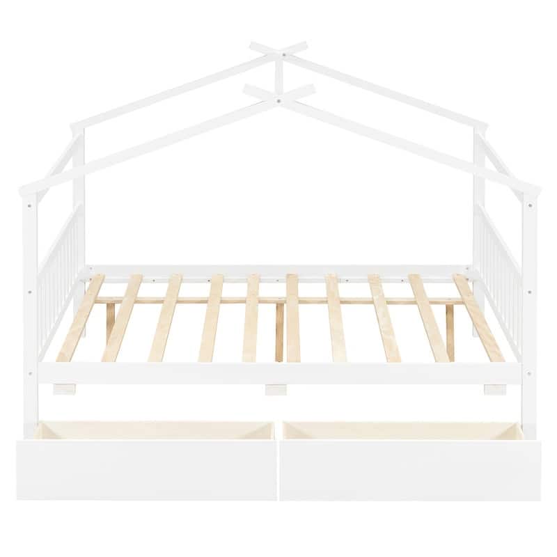 Full Size Wooden House Bed with Drawers