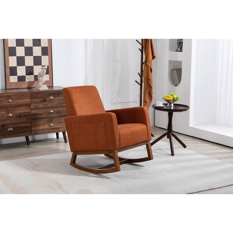 Brown Linen High Back Rocking Chair with Metal Frame - Brown