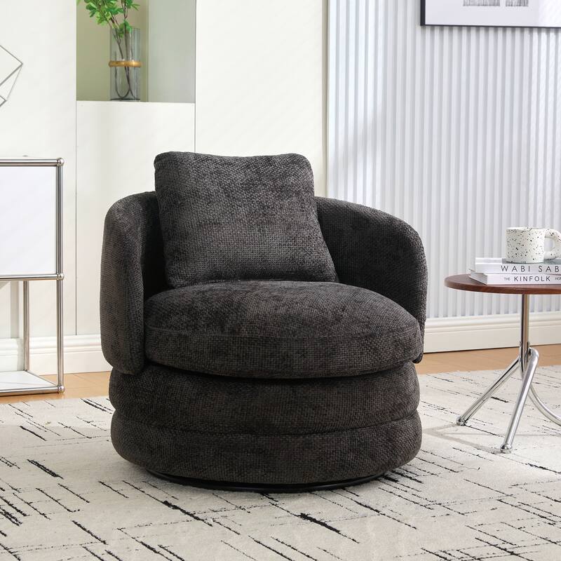 Modern Round 360° Swivel Barrel Accent Chair with Pillow, Upholstered Comfy Barrel Armchair Single Club Sofa Chair - Grey