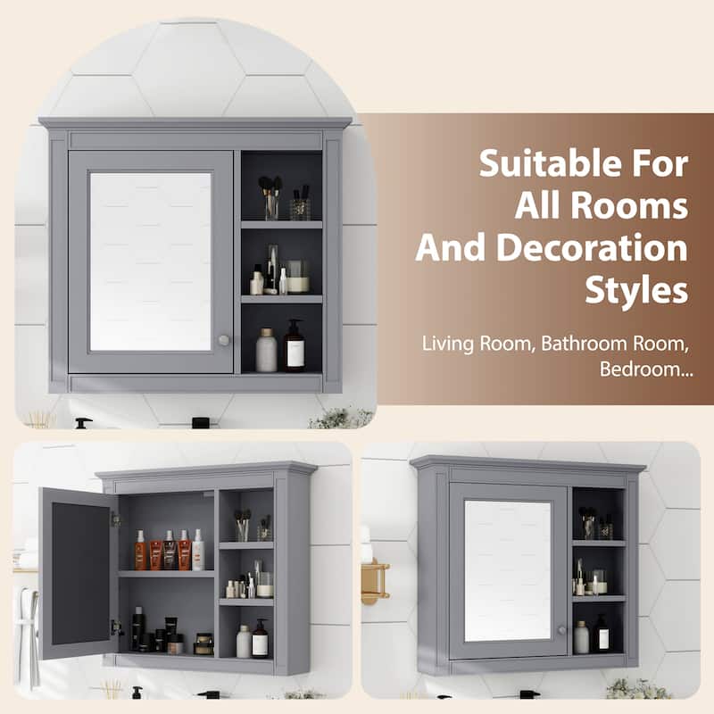 Modern Wall-Mounted Medicine Cabinet with Mirror and Open Shelves, 30" Bathroom Storage Cabinet