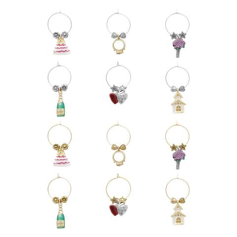 Wine Things 12-Piece Wine Charms/Wine Glass Tags/Drink Markers for Stem Glasses, Wine Tasting Party (I Do)
