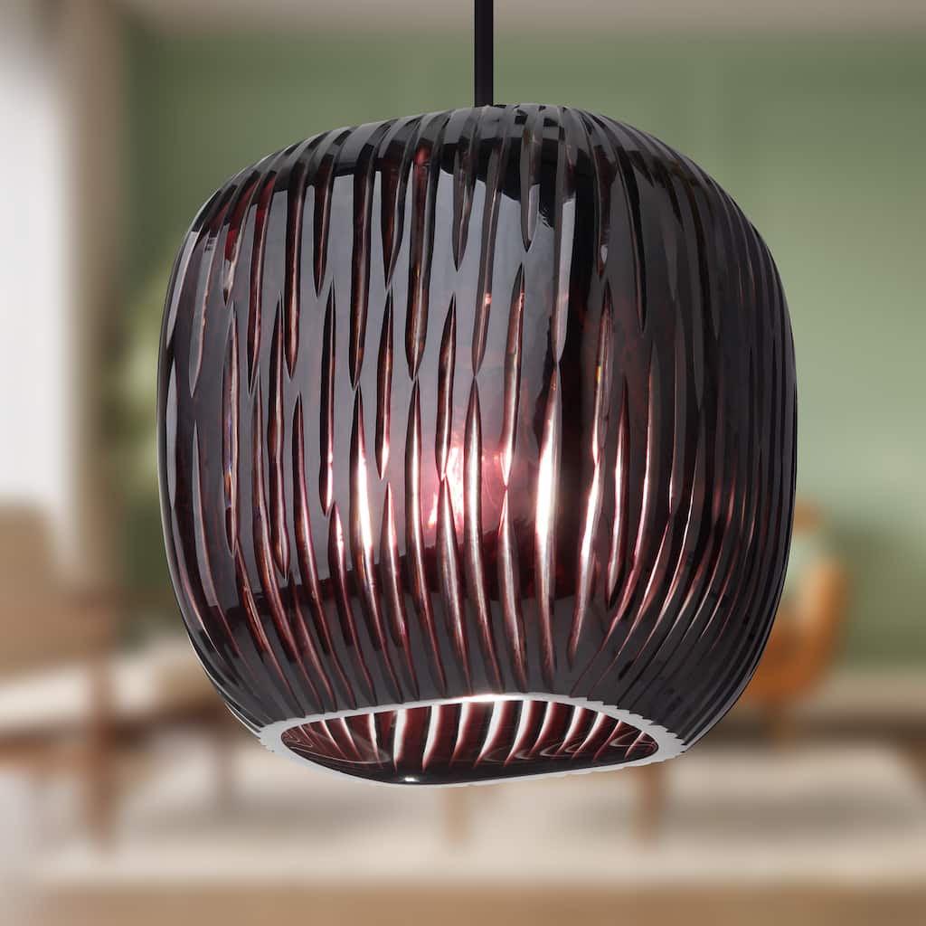 Gemma River of Goods Black Metal and Plum Hand Blown Glass 8.5-Inch Pendant Light with Adjustable Hanging Cord