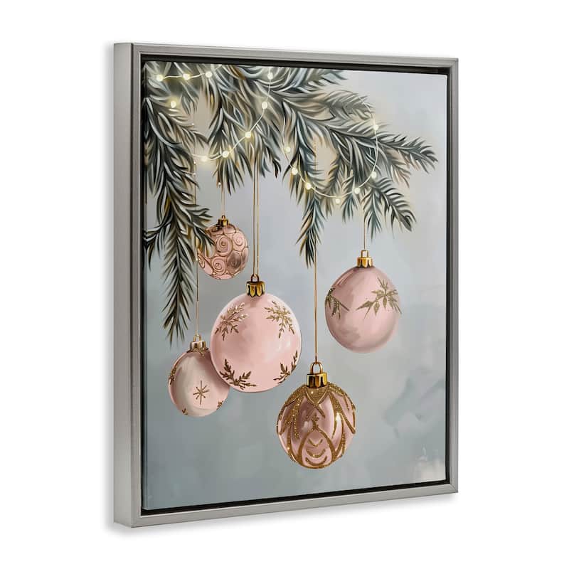 Stupell Pink Hanging Christmas Ornaments Framed Floater Canvas Wall Art Design By Arlington Prints