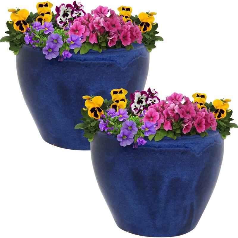 Sunnydaze Chalet Ceramic Indoor/Outdoor Planter - Set of 2