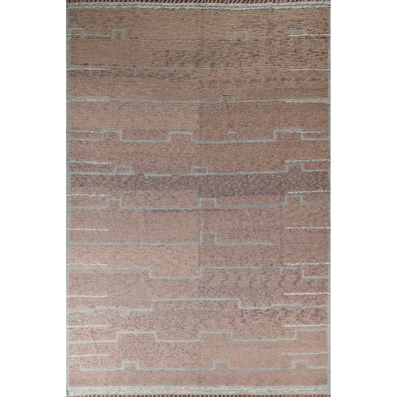 Brown Moroccan Abstract Area Rug Hand-Knotted Wool Carpet - 8'9"x 11'11"